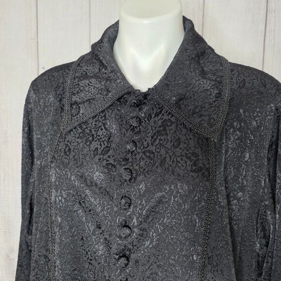 Vintage 90s Funhouse NYC Black Jacquard Duster Coat Gothic Witchy OS - Picture 2 of 7